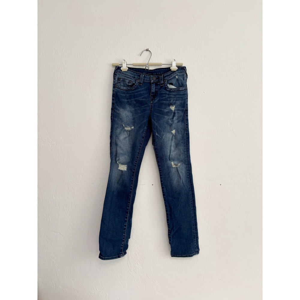 Women's True Religion Geno Slim Distressed Blue Jeans Size 16